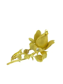 Broche en forme de rose en or jaune et blanc avec diamants