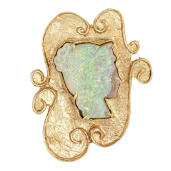 Broche en or jaune 14 carats avec pendentif camée en opale sculptée vintage des années 60