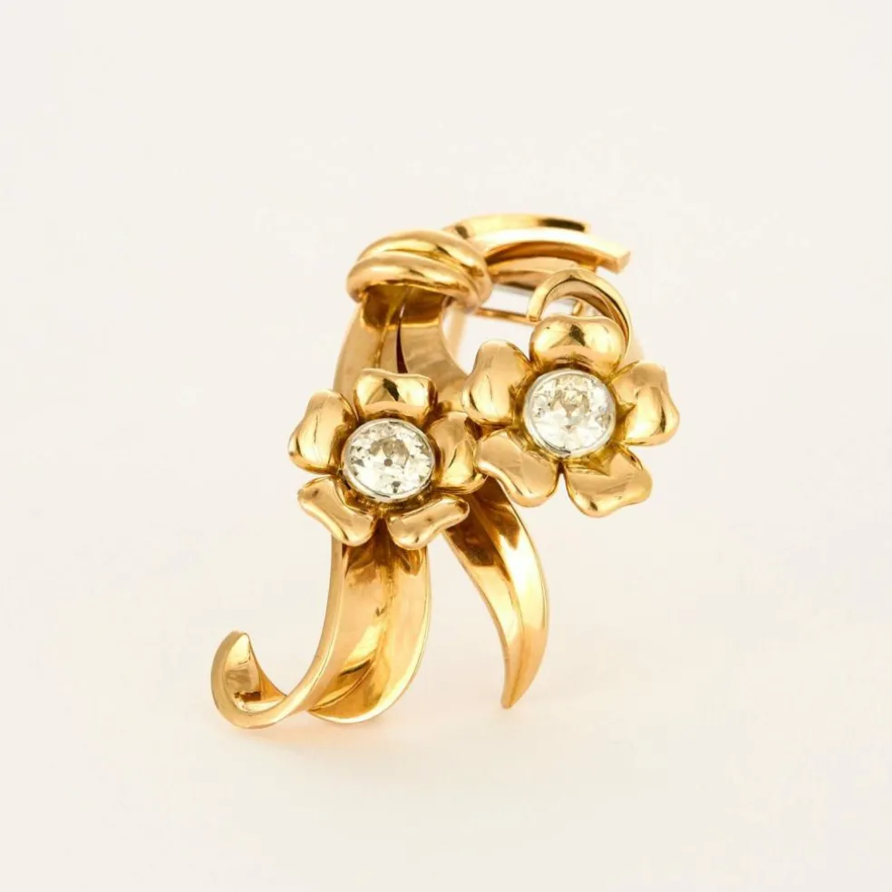 Broche en or jaune et diamants