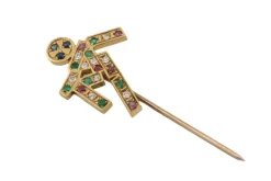 Broche en or jaune Italia 90 avec rubis, diamants, saphirs et émeraudes