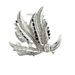 Broche feuillage trié Or Blanc et Diamants