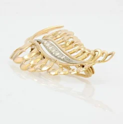 Broche feuille d'or et diamants