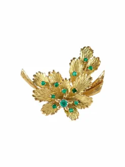 Broche Feuille Emeraudes