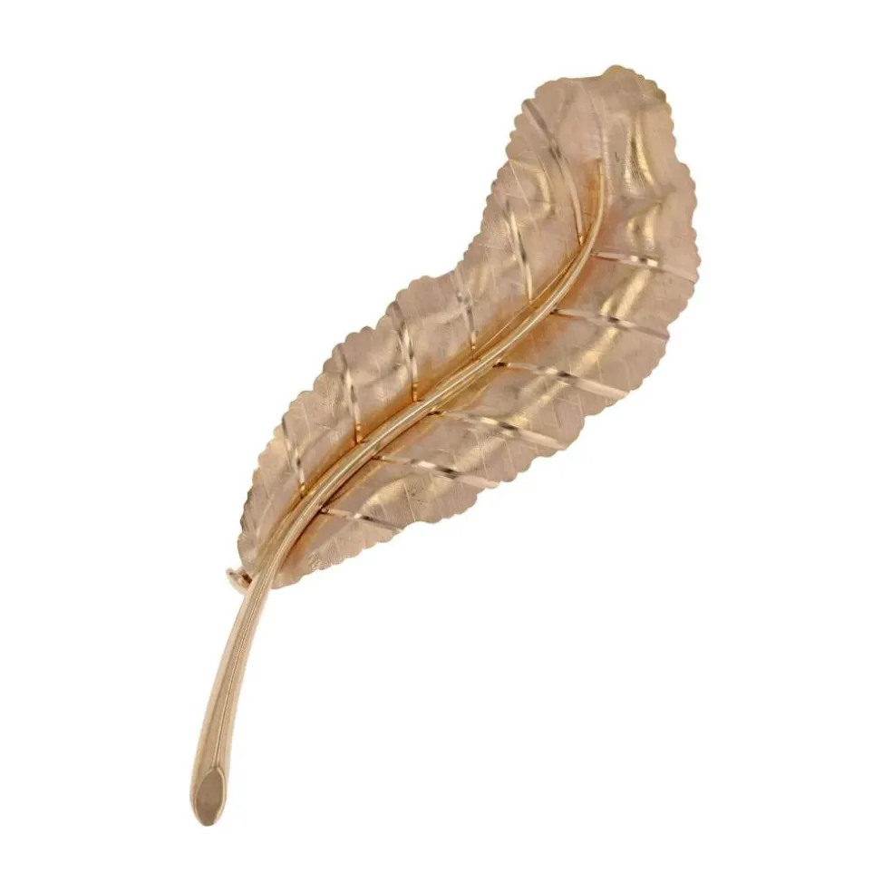 Broche feuille or rose