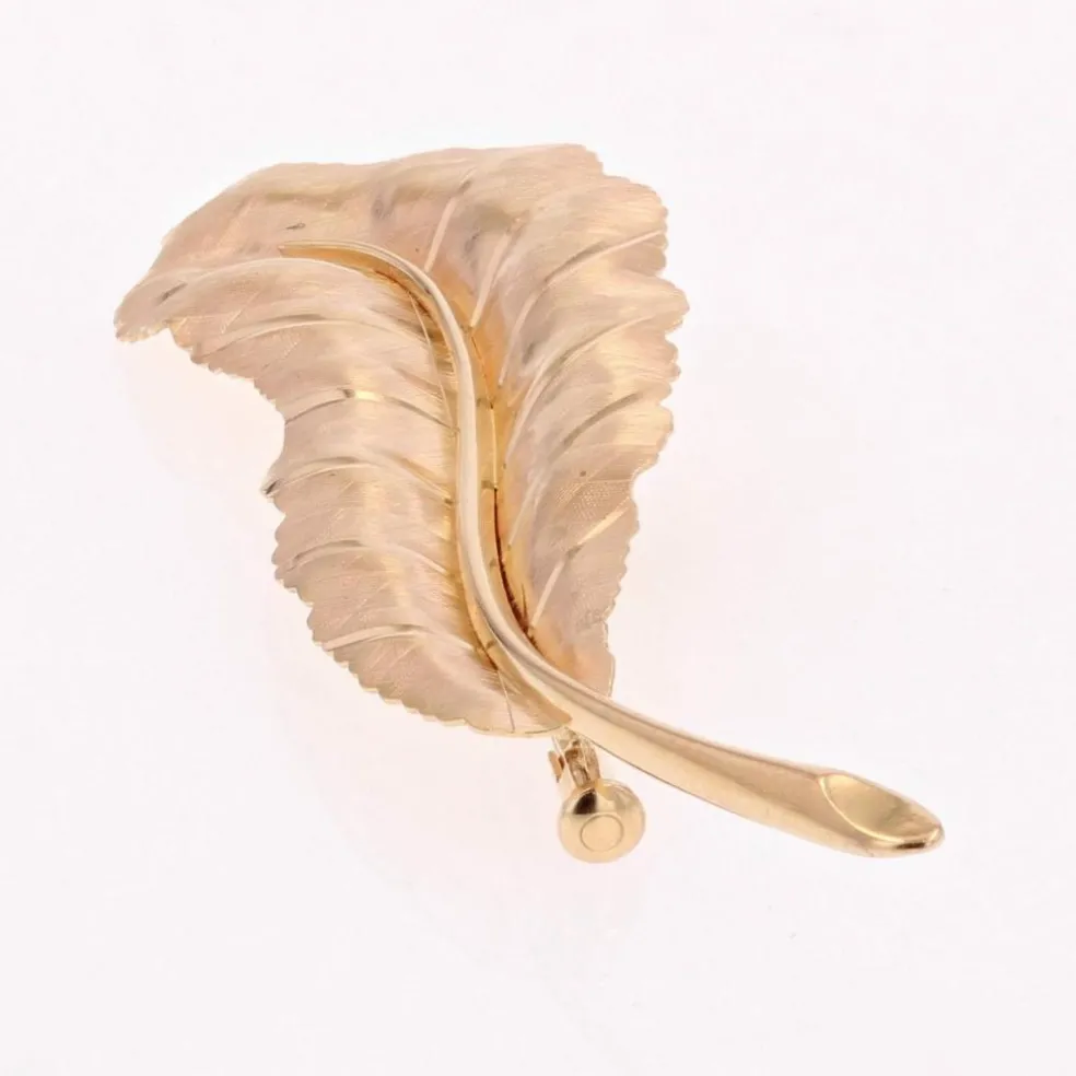 Broche feuille or rose