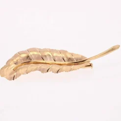 Broche feuille or rose
