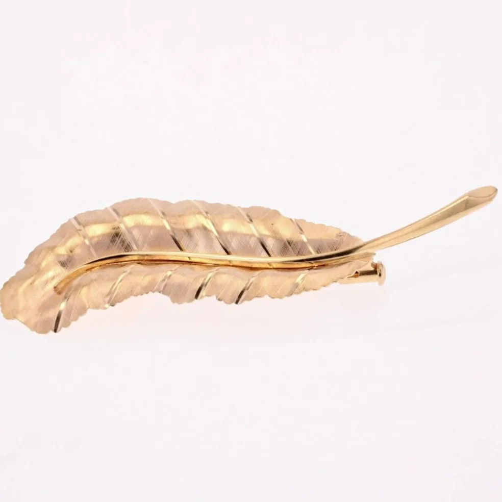 Broche feuille or rose