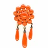 Broche fin 19e corail et diamants en or jaune 18k