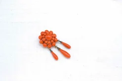 Broche fin 19e corail et diamants en or jaune 18k