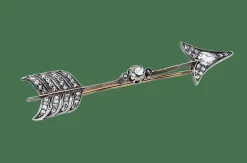 Broche flèche or jaune et argent, diamants poire et ronds, vers 1880