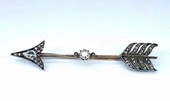 Broche flèche or jaune et argent, diamants poire et ronds, vers 1880