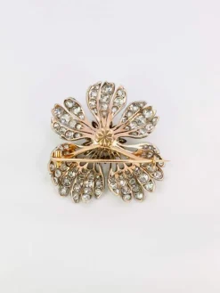 Broche fleur ancienne or argent diamants taille ancienne