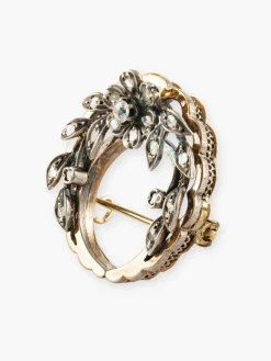 Broche Fleur Ancienne Or/Argent et Diamants.