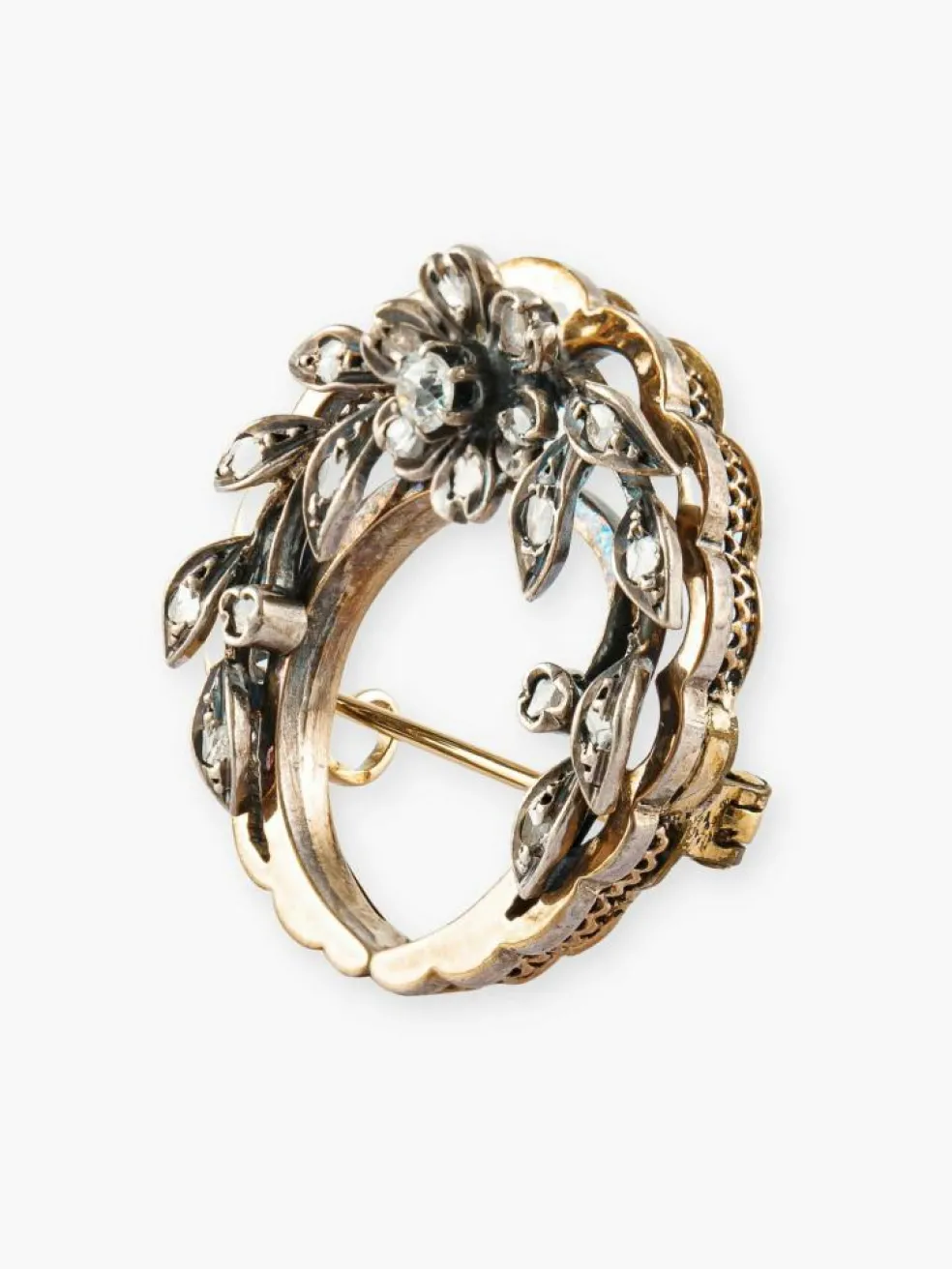 Broche Fleur Ancienne Or/Argent et Diamants.