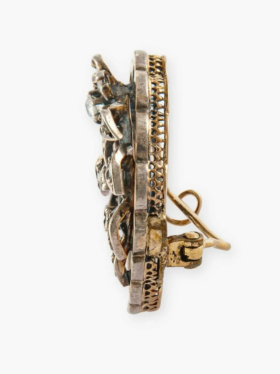 Broche Fleur Ancienne Or/Argent et Diamants.