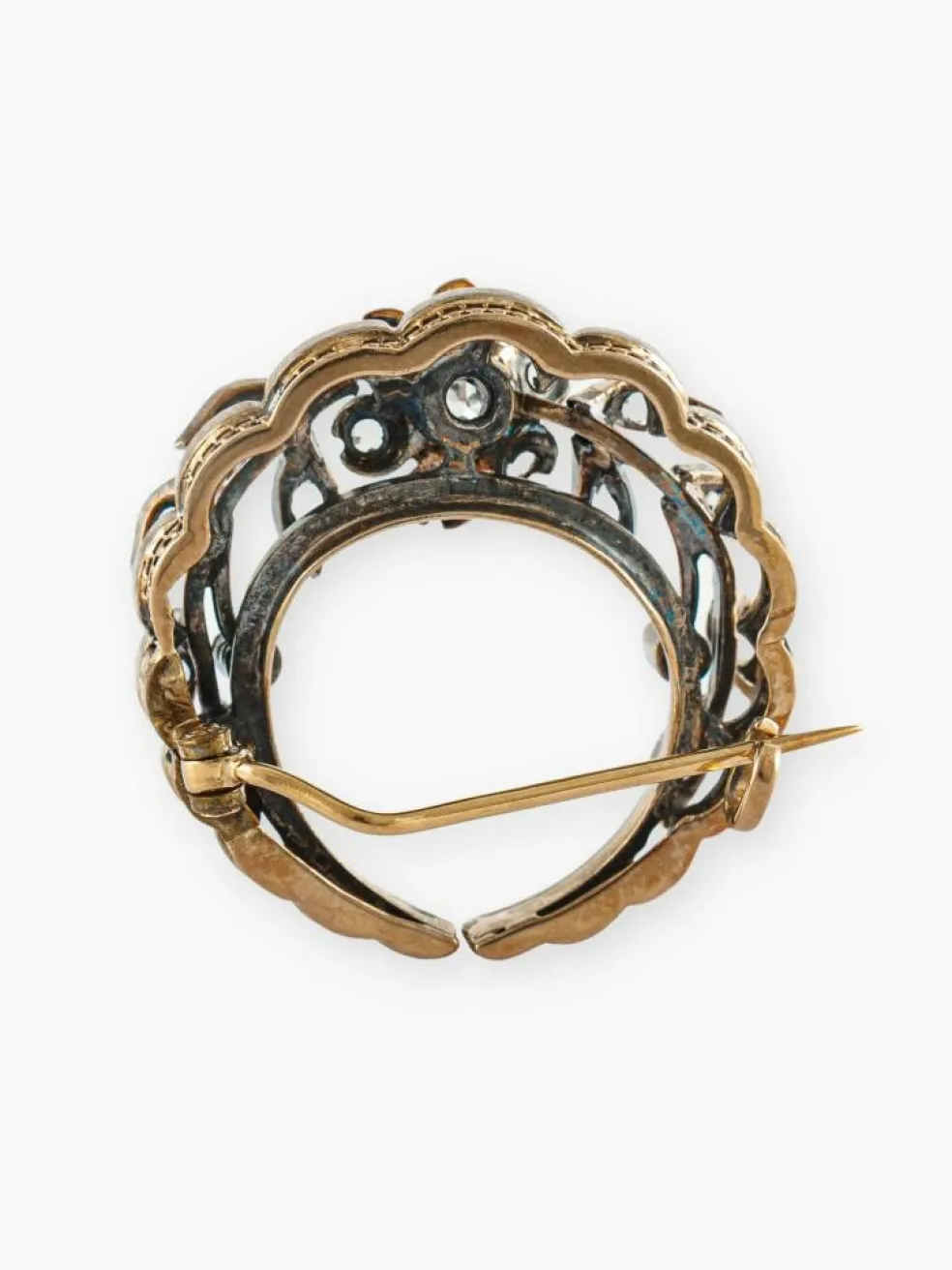 Broche Fleur Ancienne Or/Argent et Diamants.