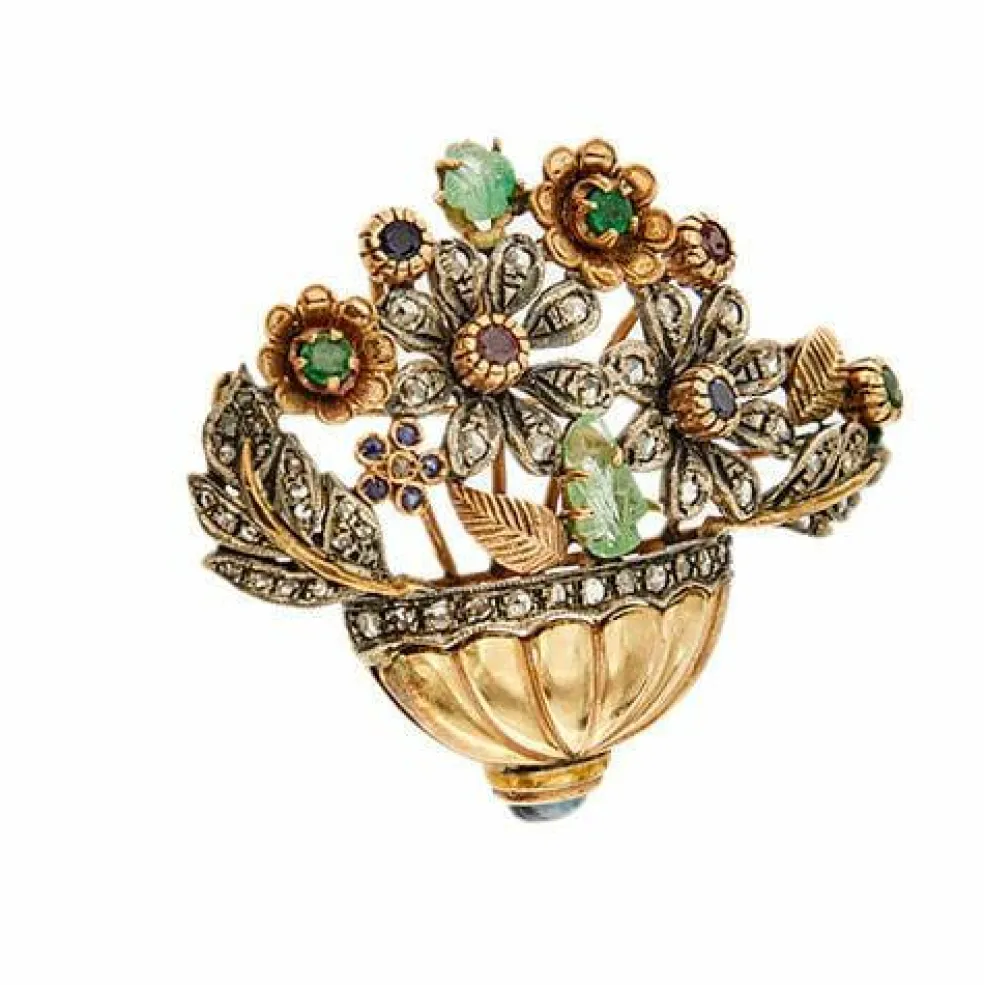 Broche fleur avec diamants et pierres précieuses