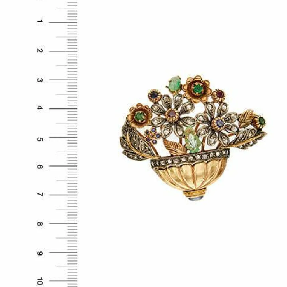 Broche fleur avec diamants et pierres précieuses