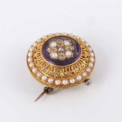 Broche Fleur d'améthyste Perles Diamants