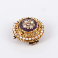 Broche Fleur d'améthyste Perles Diamants