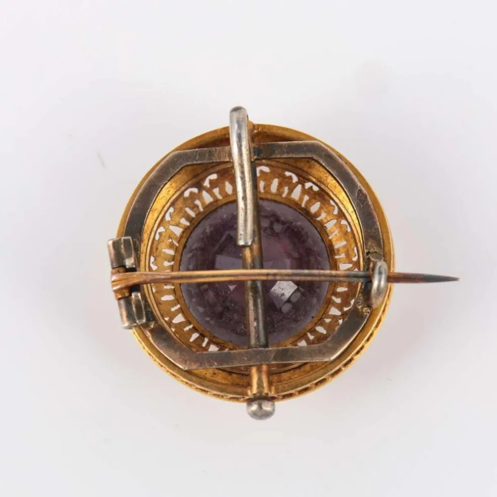 Broche Fleur d'améthyste Perles Diamants