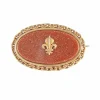 Broche Fleur de Lys, Or Jaune & Verre Aventuriné
