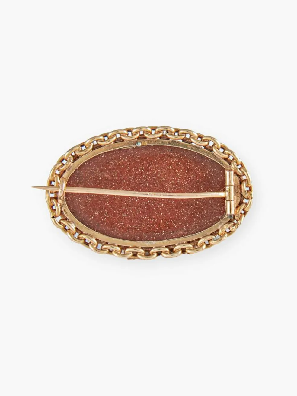 Broche Fleur de Lys, Or Jaune & Verre Aventuriné