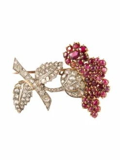Broche Fleur deux ors, pavage rubis et diamants