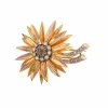 Broche fleur diamants 0.80 carat 2 ors