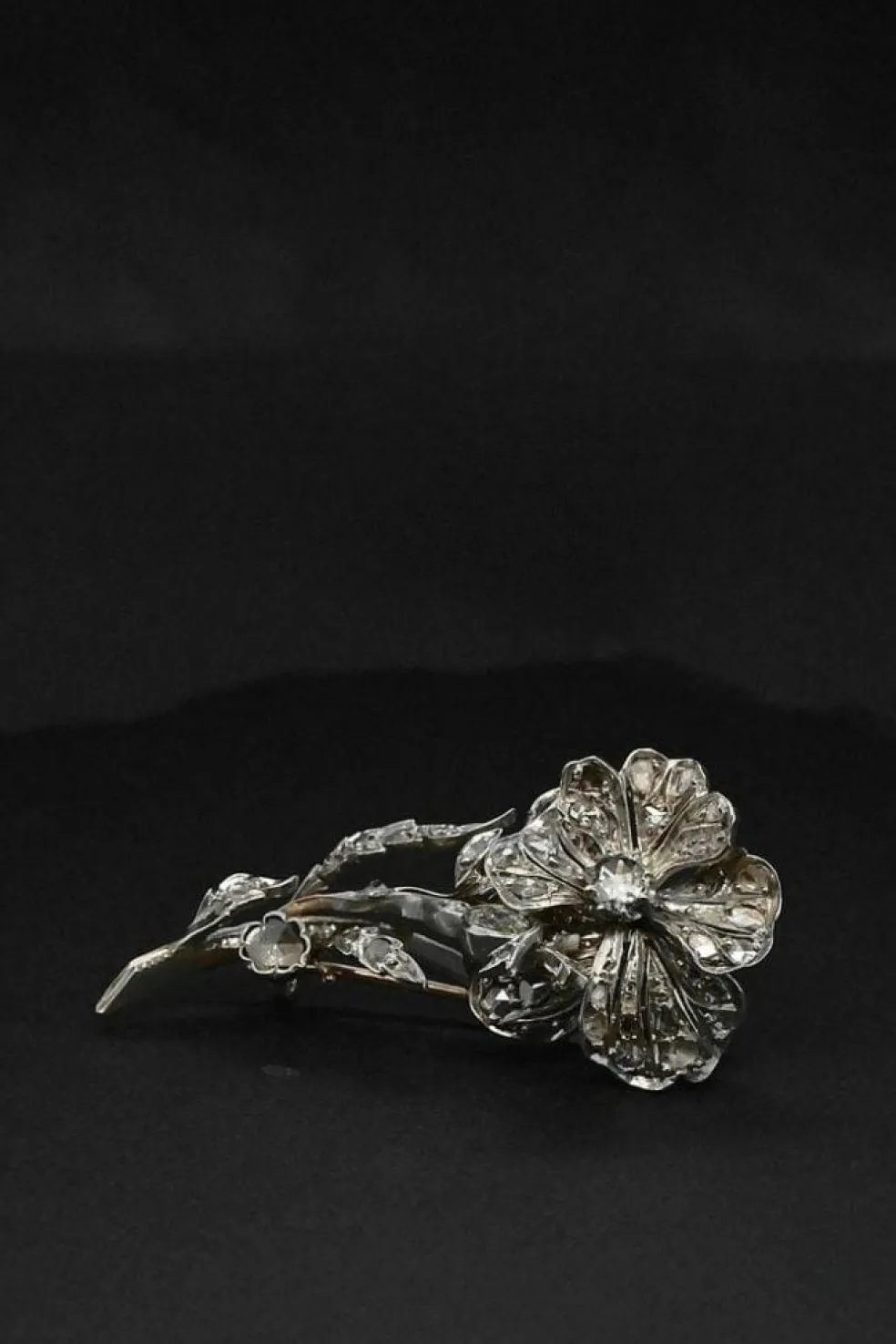 Broche Fleur En Or Blanc Ornée De Diamants