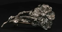 Broche Fleur En Or Blanc Ornée De Diamants