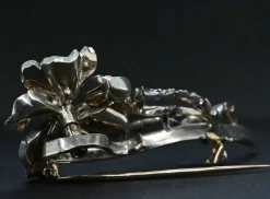 Broche Fleur En Or Blanc Ornée De Diamants
