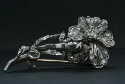 Broche Fleur En Or Blanc Ornée De Diamants