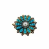 Broche fleur en or jaune, turquoise, perle et diamants huit huit