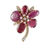 Broche Fleur Grenats & Diamants, Or Jaune