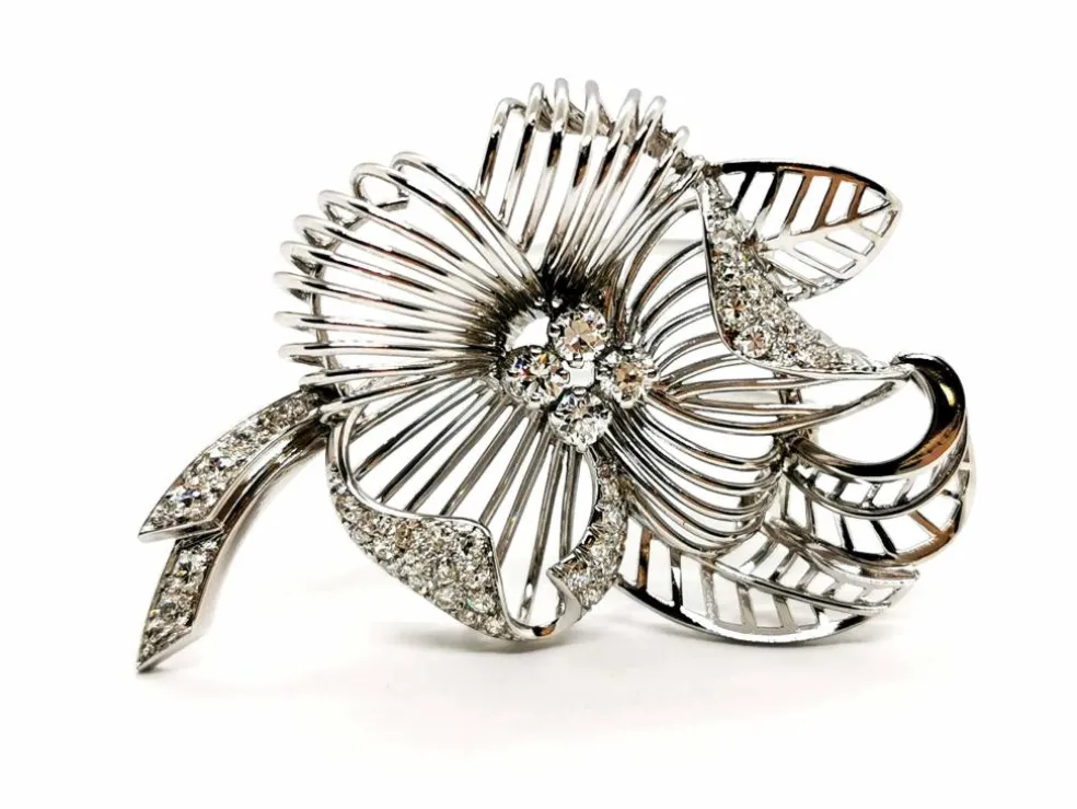 Broche Fleur Or blanc Diamant