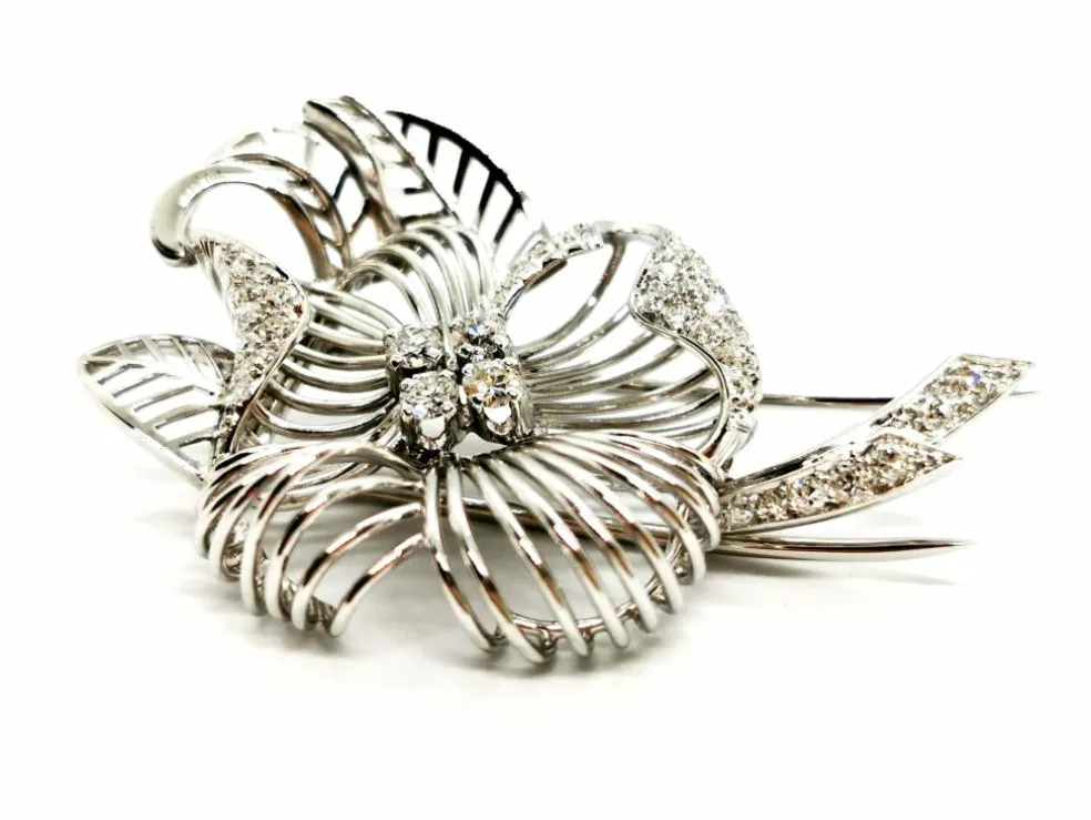 Broche Fleur Or blanc Diamant