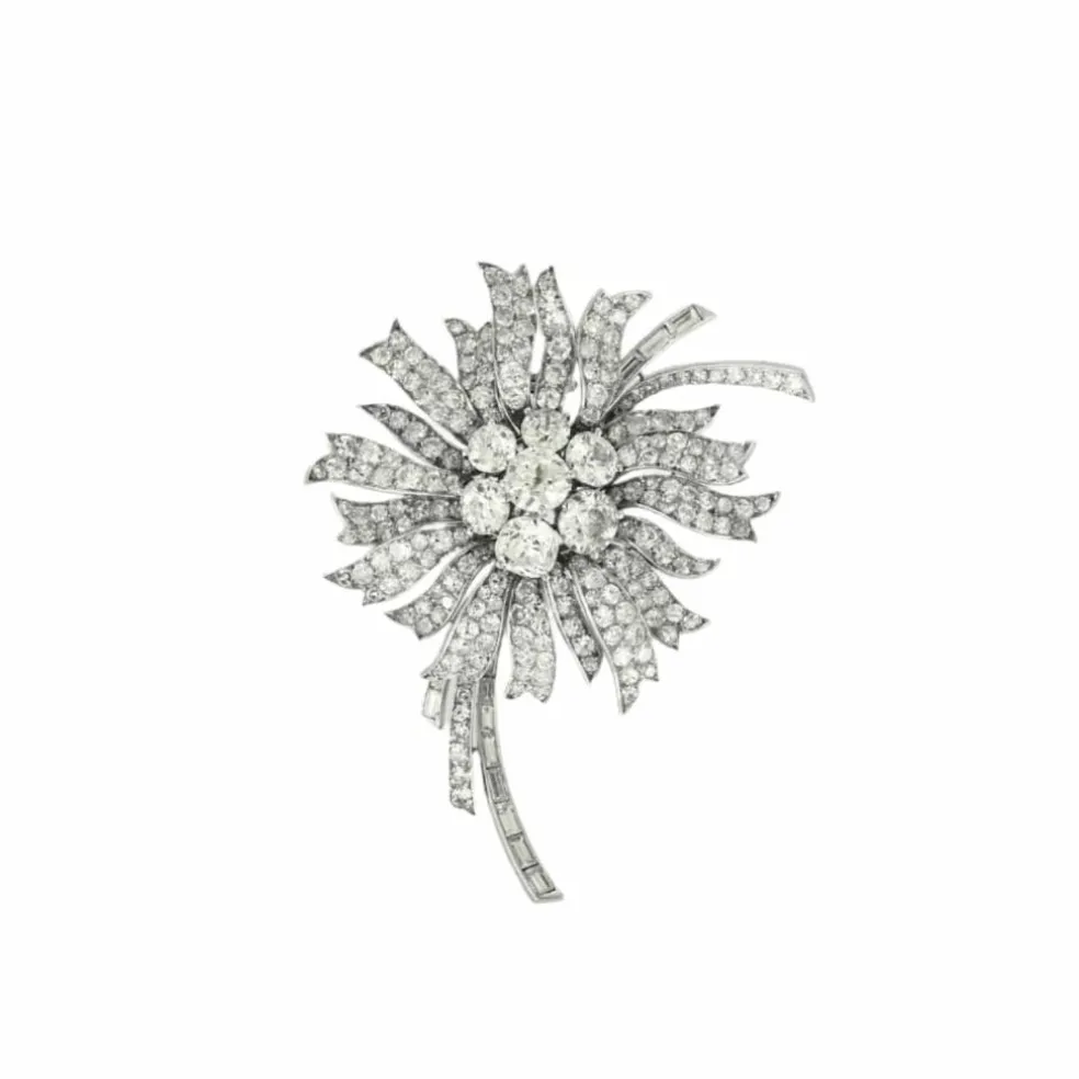 Broche fleur, or blanc et diamants