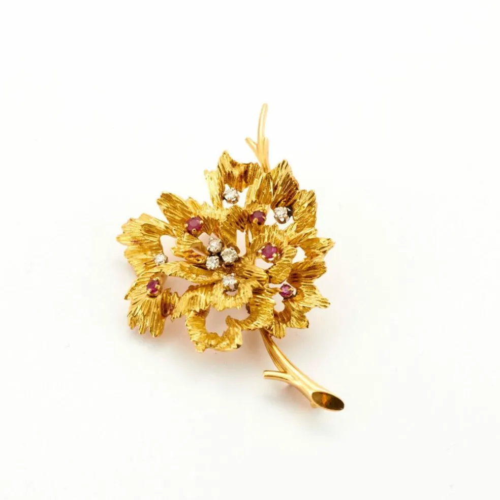 Broche "Fleur" Or Jaune Diamants et Rubis