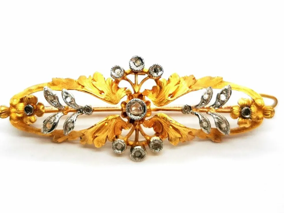 Broche Fleur Or jaune, Or blanc Diamant