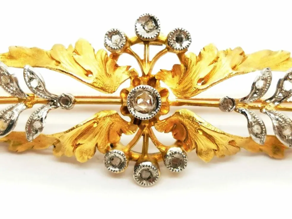 Broche Fleur Or jaune, Or blanc Diamant