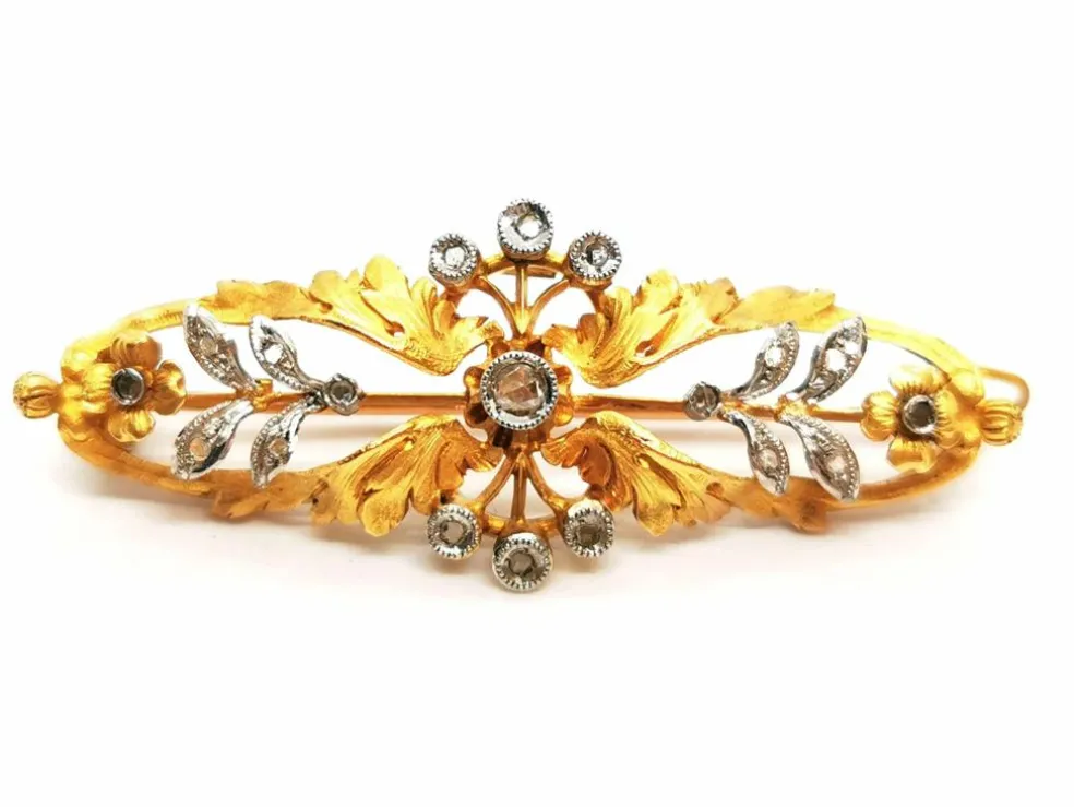 Broche Fleur Or jaune, Or blanc Diamant