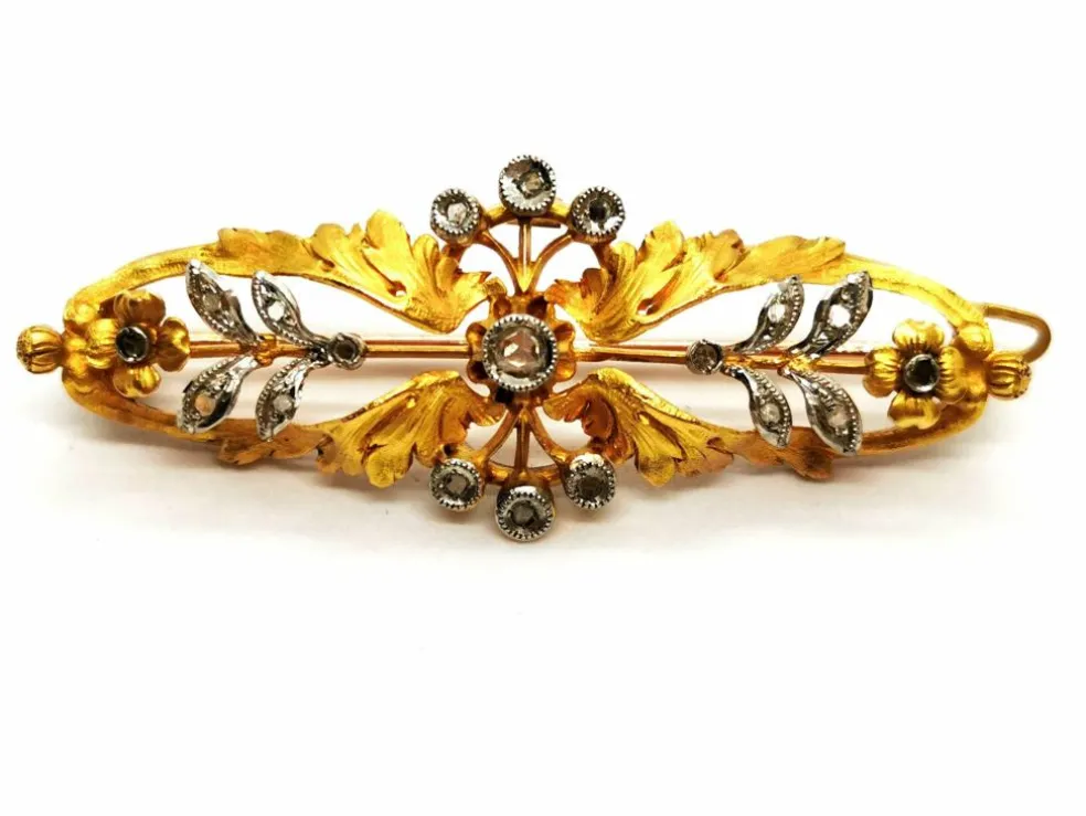 Broche Fleur Or jaune, Or blanc Diamant