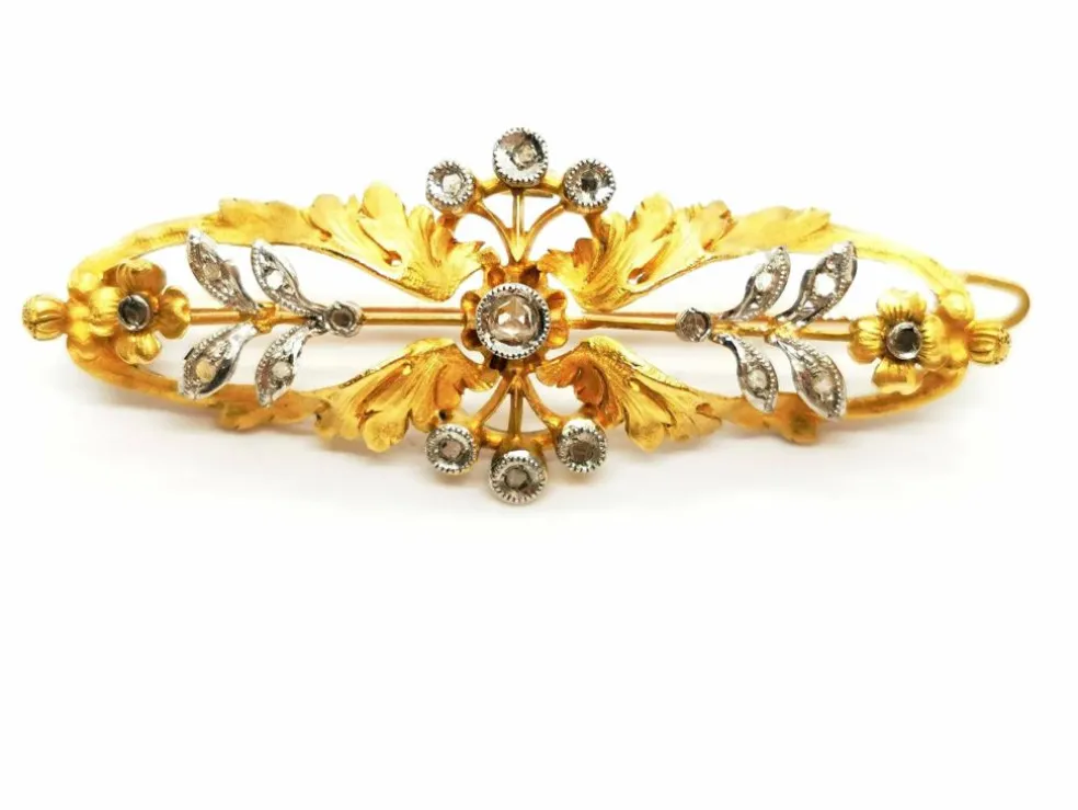 Broche Fleur Or jaune, Or blanc Diamant