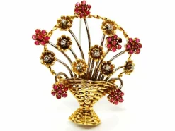 Broche Fleur Or jaune Rubis