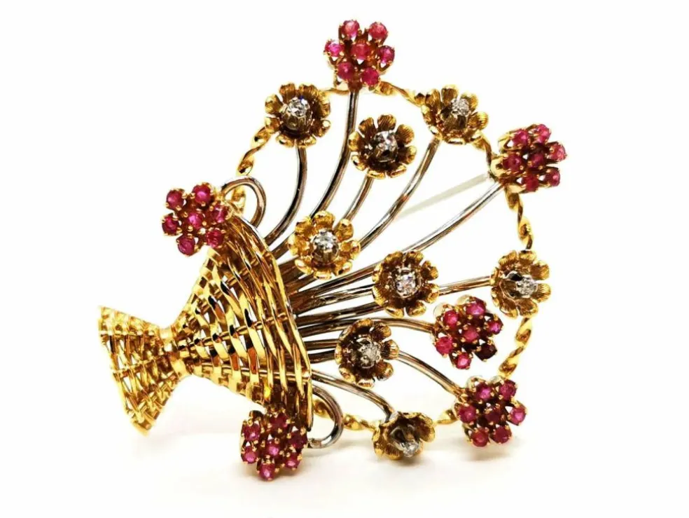 Broche Fleur Or jaune Rubis