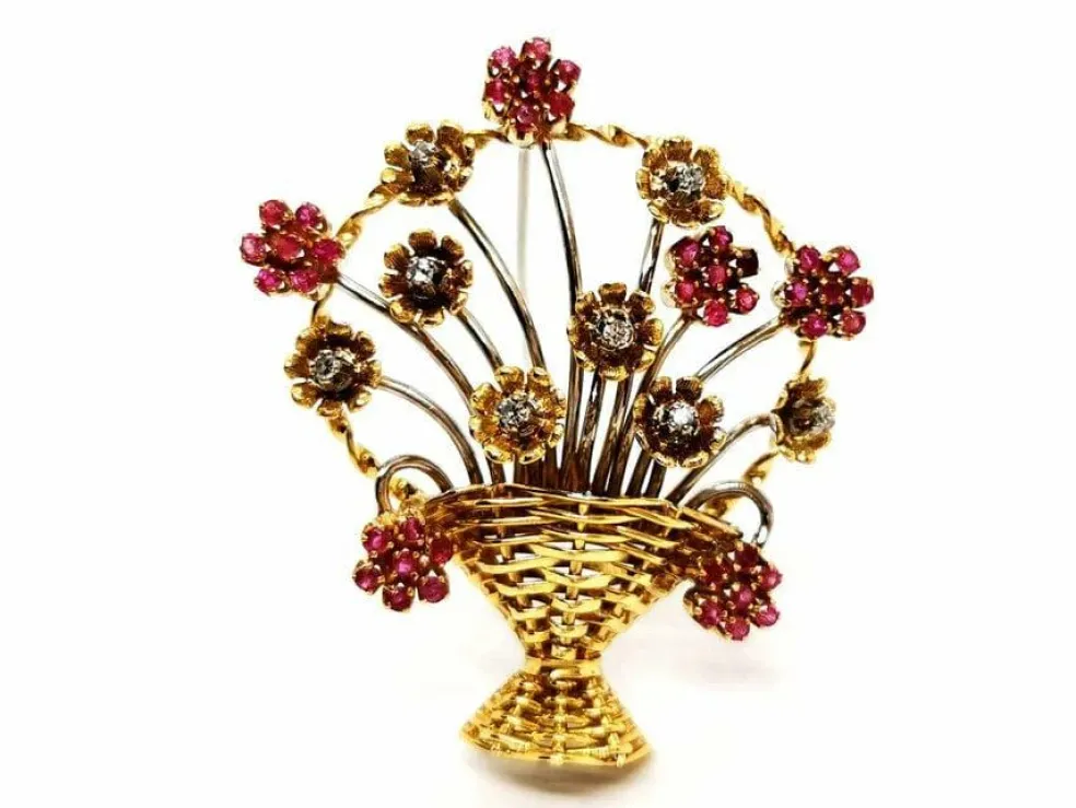 Broche Fleur Or jaune Rubis