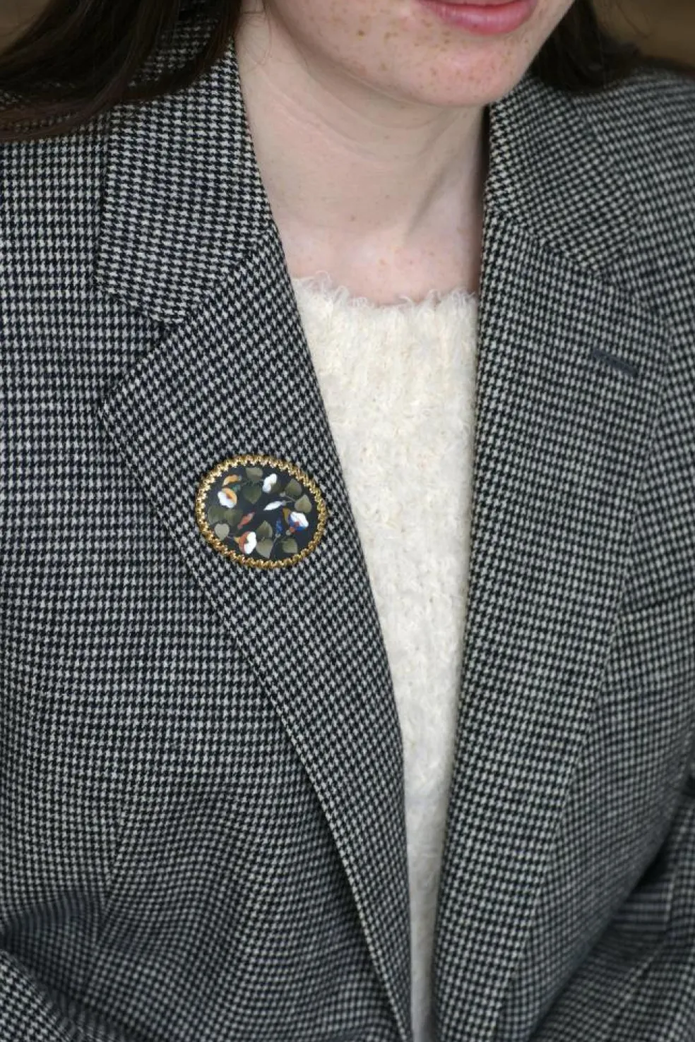Broche Fleur Pietra Dura or jaune
