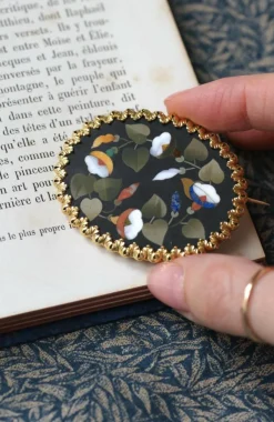 Broche Fleur Pietra Dura or jaune
