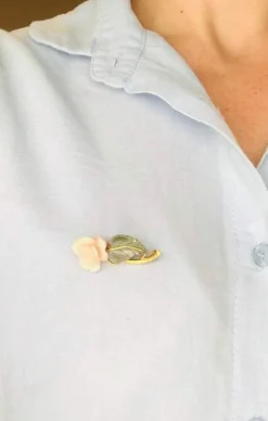 Broche Florale Années 1950 Nacre Agate